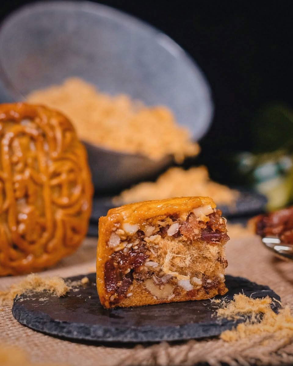 Modern lava mooncakes, possibly with a coffee or custard theme.