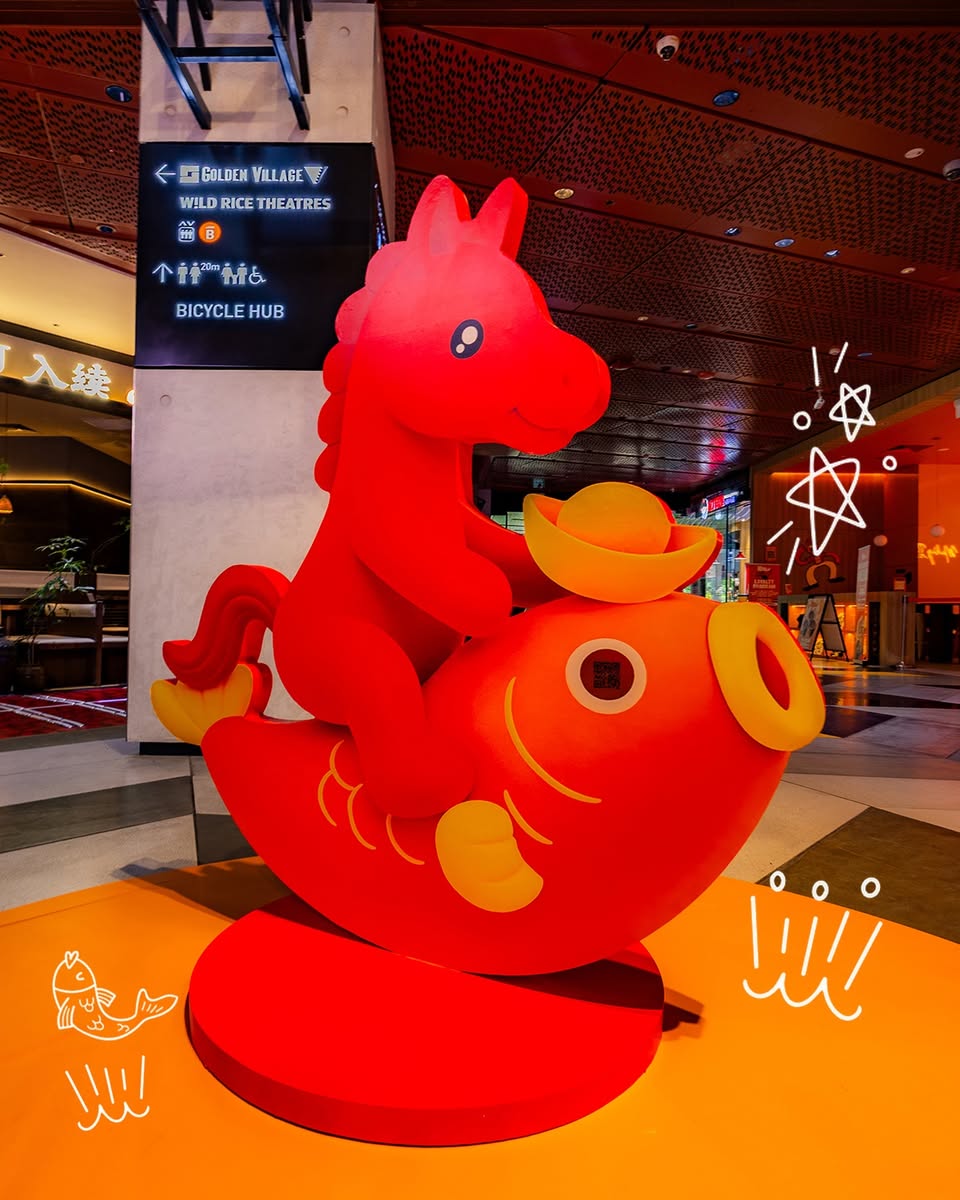 Vibrant Chinese New Year decorations and photo zones