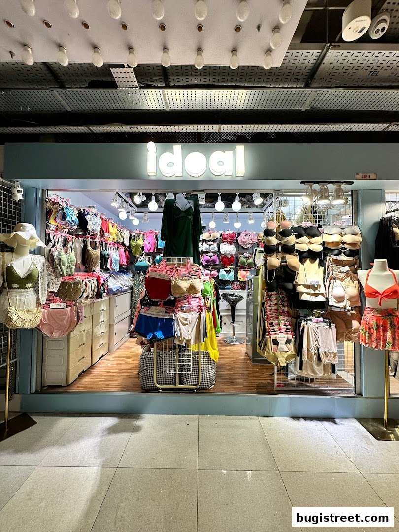 A shop called Ideal displaying a variety of lingerie and swimwear.