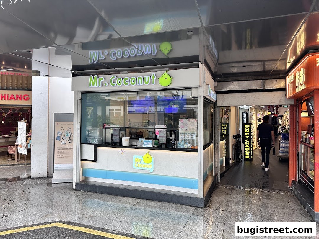 Mr. Coconut shop front with a bright, modern design and a display of drinks.